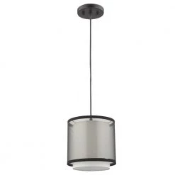 Brella 1-Light Antique Bronze Mini Pendant With Smoke Gray Shantung Two Tier Shade by Trend Lighting