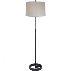 Rotunda 30.5 in. 1-Light Matte Black And Hand Painted Antique Gold Table Lamp With Homespun Linen Shade by Trend Lighting