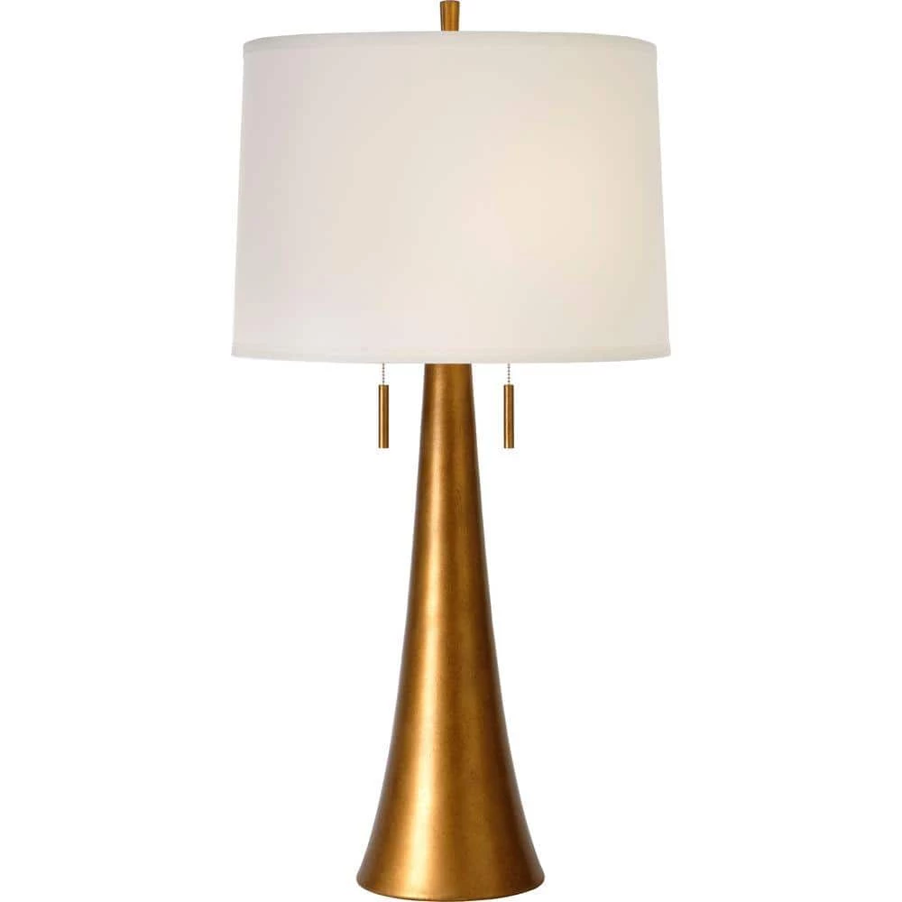 Muse 32.5 in. 2-Light Hand Painted Antique Gold Table Lamp With Off-White Shantung Shade by Trend Lighting 3 Muse 32.5 in. 2-Light Hand Painted Antique Gold Table Lamp With Off-White Shantung Shade by Trend Lighting