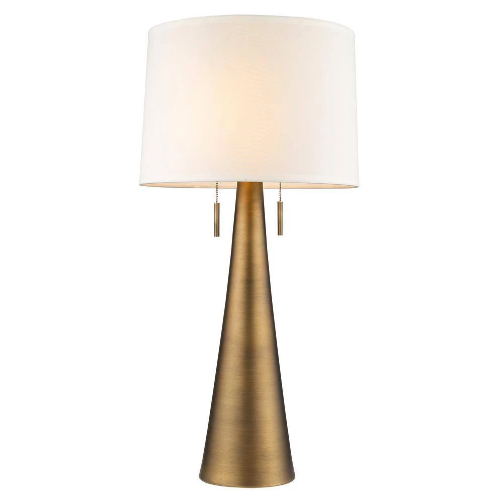 Muse 32.5 in. 2-Light Hand Painted Antique Gold Table Lamp With Off-White Shantung Shade by Trend Lighting 4 Muse 32.5 in. 2-Light Hand Painted Antique Gold Table Lamp With Off-White Shantung Shade by Trend Lighting - Image 2