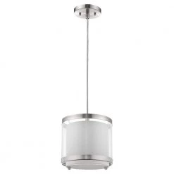 Lux 1-Light Brushed Nickel Mini Pendant With Metal Trimmed Sheer Snow Shantung Two Tier Shade by Trend Lighting