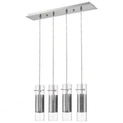 Scope 4-Light Brushed Nickel Pendant Double Glass and Mesh Shades by Trend Lighting