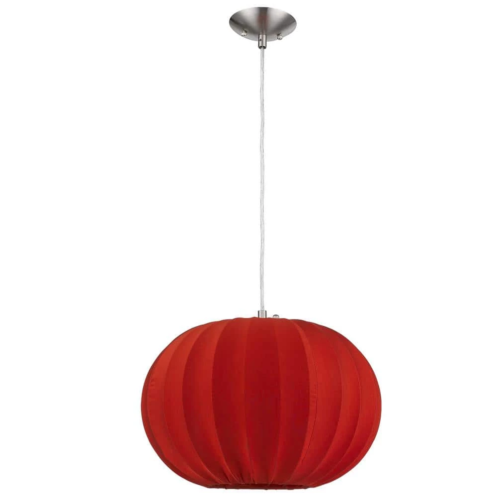 Shanghai 1-Light Brushed Nickel Pendant With Sheer Red Ribbon Shade by Trend Lighting 3 Shanghai 1-Light Brushed Nickel Pendant With Sheer Red Ribbon Shade by Trend Lighting