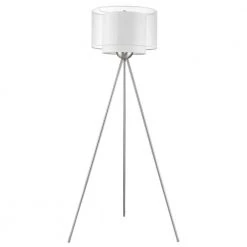 Brella 63 in. 1-Light Brushed Nickel Tripod Floor Lamp With Sheer Snow Shantung Two Tier Shade by Trend Lighting