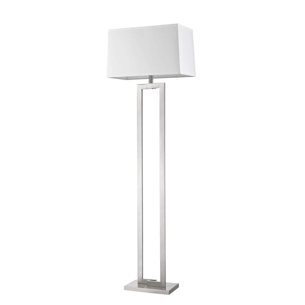 Riley 60.5 in. 1-Light Brushed Nickel Floor Lamp With Off-White Shantung Shade by Trend Lighting 3 Riley 60.5 in. 1-Light Brushed Nickel Floor Lamp With Off-White Shantung Shade by Trend Lighting