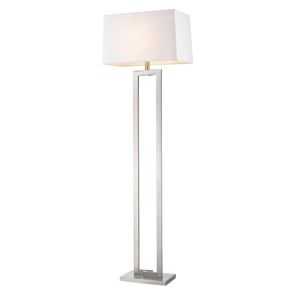 Riley 60.5 in. 1-Light Brushed Nickel Floor Lamp With Off-White Shantung Shade by Trend Lighting 4 Riley 60.5 in. 1-Light Brushed Nickel Floor Lamp With Off-White Shantung Shade by Trend Lighting - Image 2