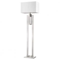 Precision 64 in. 1-Light Brushed Nickel Floor Lamp With Ivory Shantung Shade by Trend Lighting