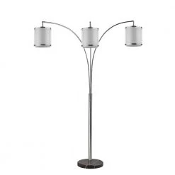 Lux 81 in. 3-Light Brushed Nickel Adjustable Tree Floor Lamp with Sheer Snow Shantung 2-Tier Shades by Trend Lighting