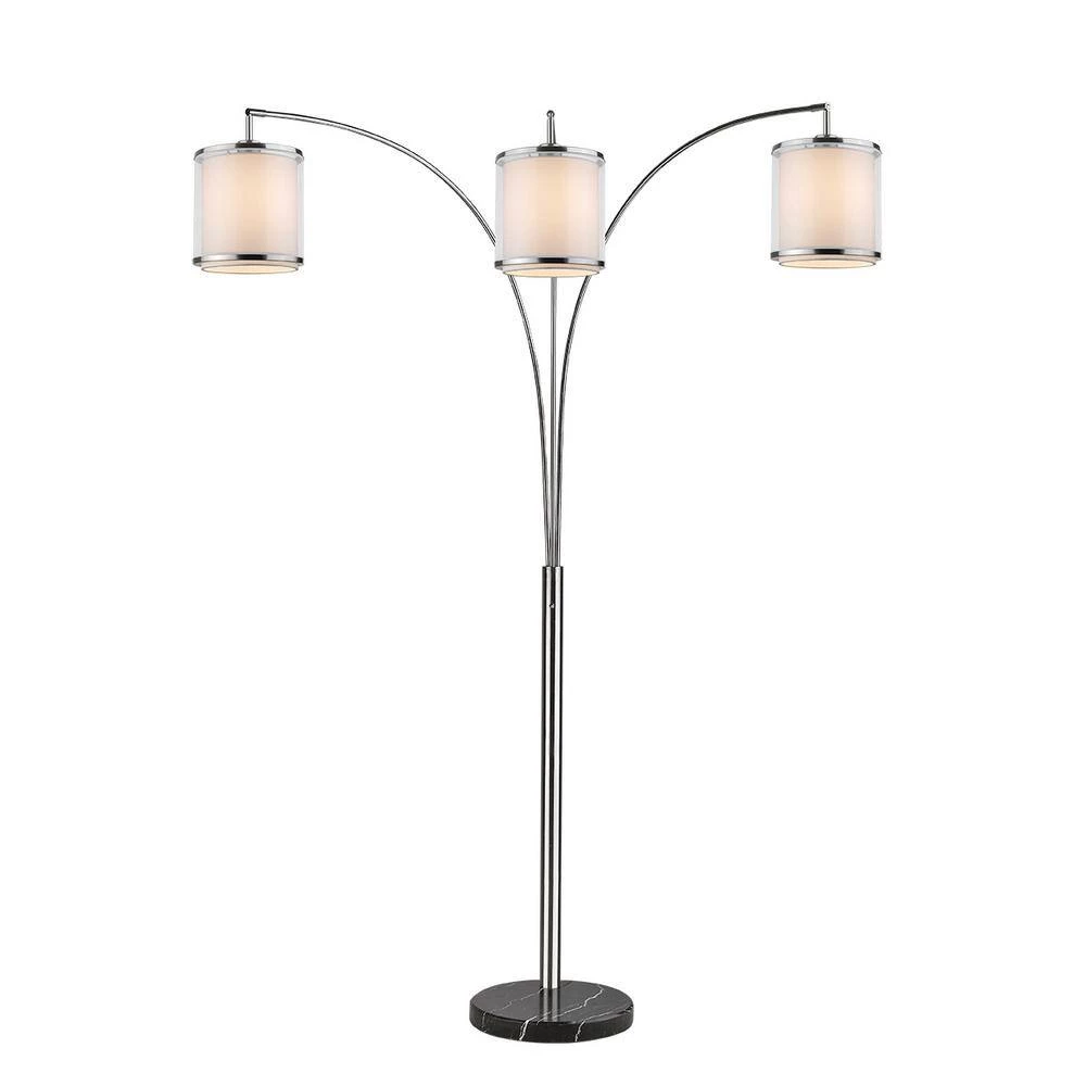 Lux 81 in. 3-Light Brushed Nickel Adjustable Tree Floor Lamp with Sheer Snow Shantung 2-Tier Shades by Trend Lighting 4 Lux 81 in. 3-Light Brushed Nickel Adjustable Tree Floor Lamp with Sheer Snow Shantung 2-Tier Shades by Trend Lighting - Image 2