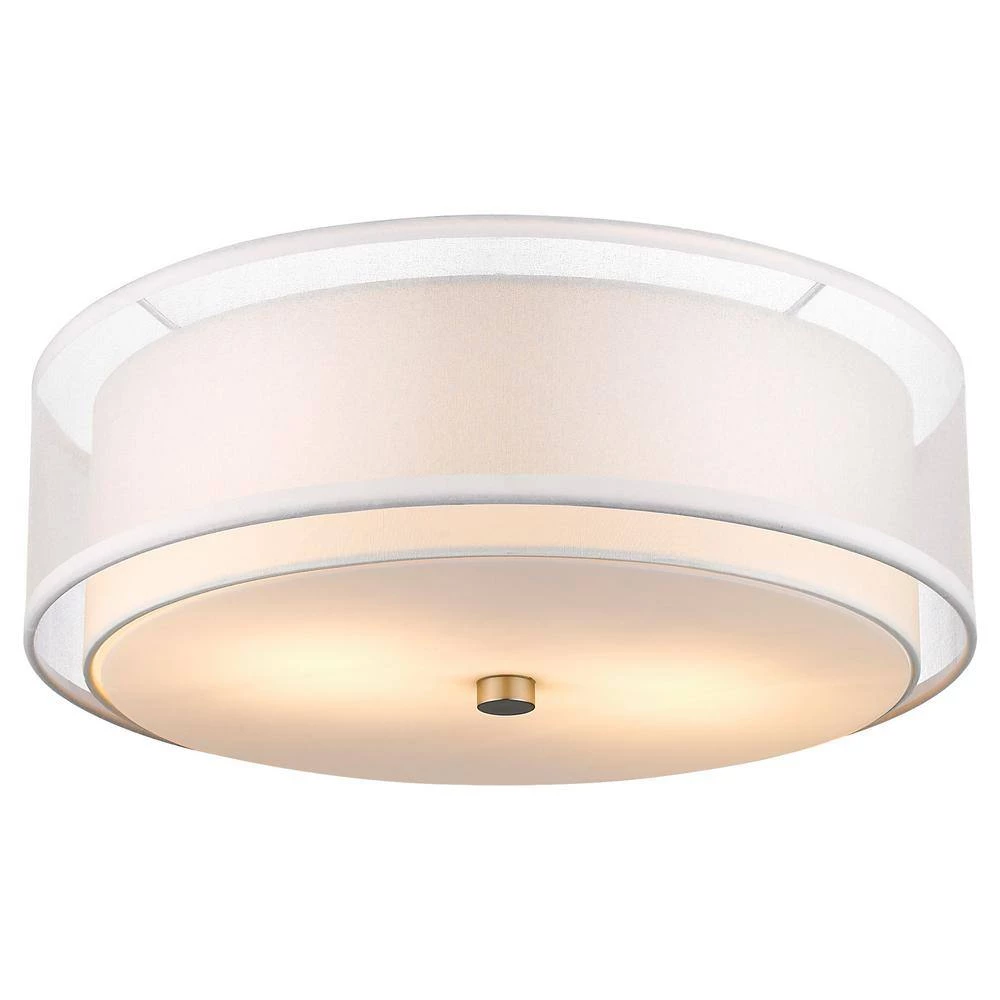 Brella 16 in. Brushed Nickel Semi-Flushmount with Sheer Snow Shantung Two Tier Shade by Trend Lighting 4 Brella 16 in. Brushed Nickel Semi-Flushmount with Sheer Snow Shantung Two Tier Shade by Trend Lighting - Image 2