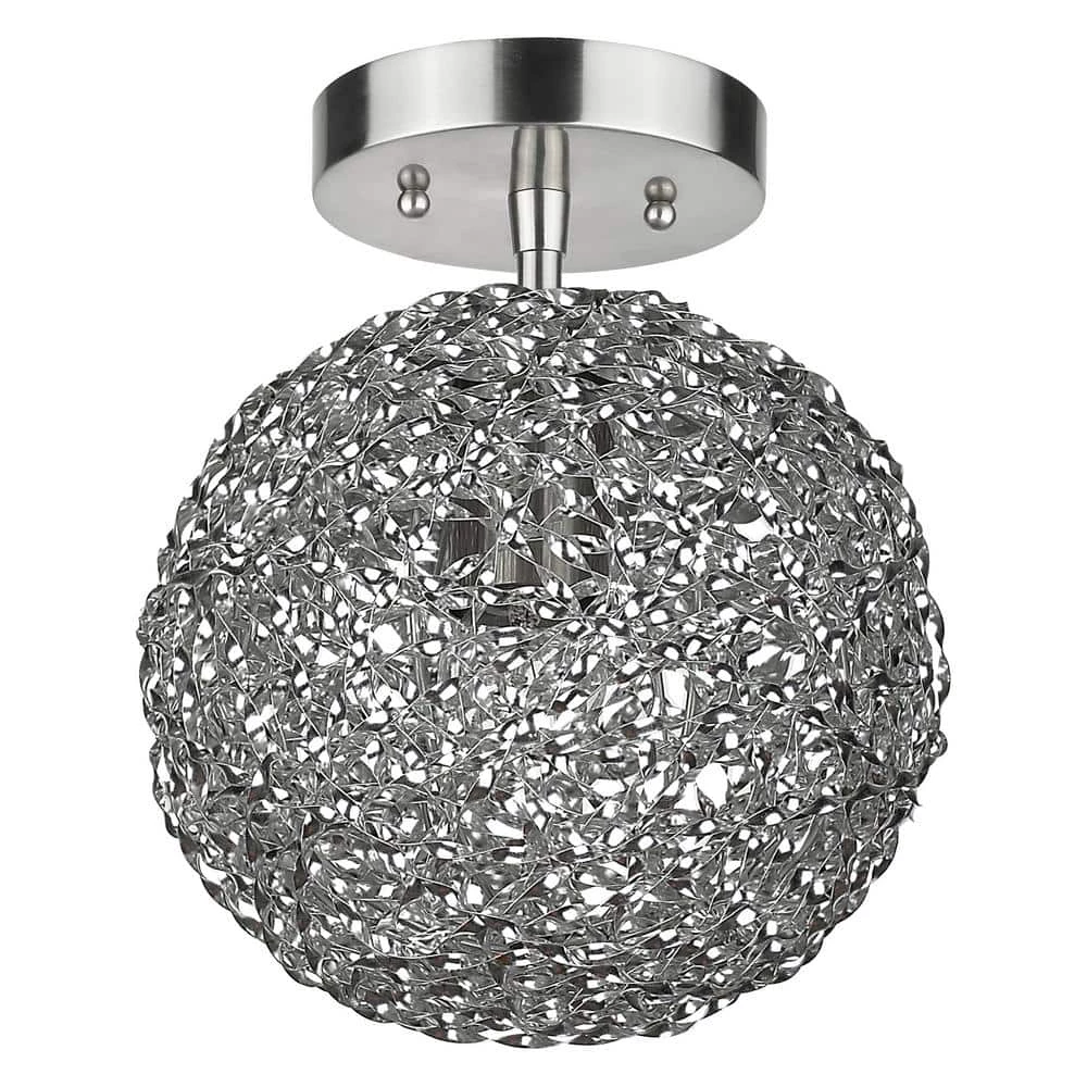 Snow 8 in. Brushed Nickel Semi-Flushmount with Hand Woven Aluminum Strand Shade by Trend Lighting 3 Snow 8 in. Brushed Nickel Semi-Flushmount with Hand Woven Aluminum Strand Shade by Trend Lighting