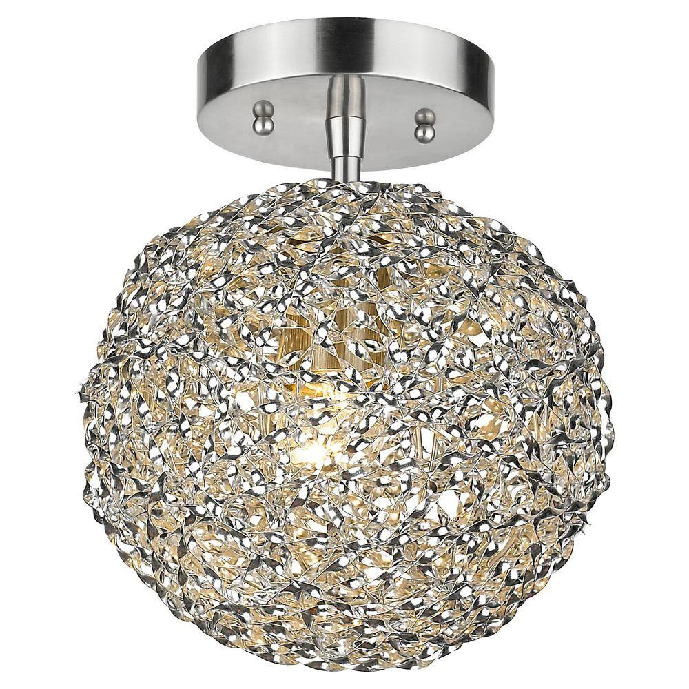 Snow 8 in. Brushed Nickel Semi-Flushmount with Hand Woven Aluminum Strand Shade by Trend Lighting 4 Snow 8 in. Brushed Nickel Semi-Flushmount with Hand Woven Aluminum Strand Shade by Trend Lighting - Image 2