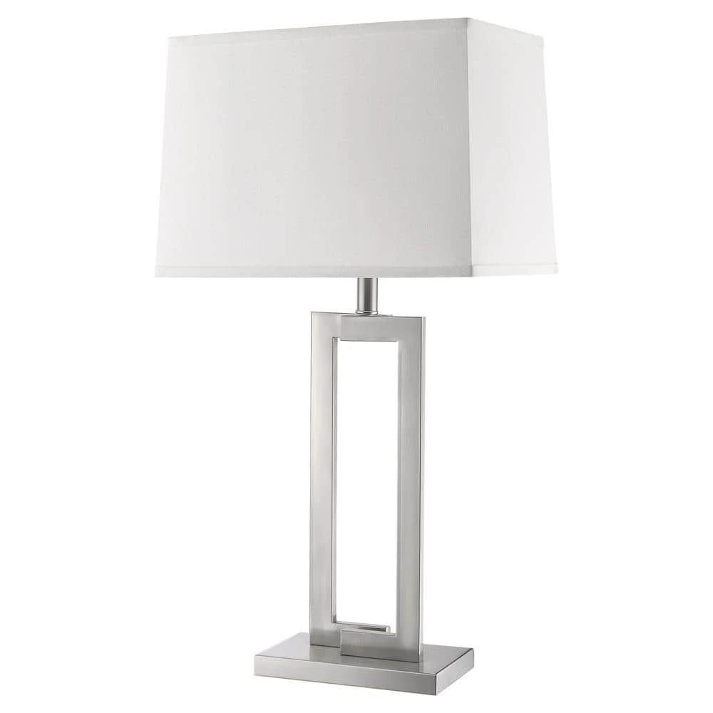 Riley 29.5 in. 1-Light Brushed Nickel Table Lamp With Off-White Shantung Shade by Trend Lighting 3 Riley 29.5 in. 1-Light Brushed Nickel Table Lamp With Off-White Shantung Shade by Trend Lighting