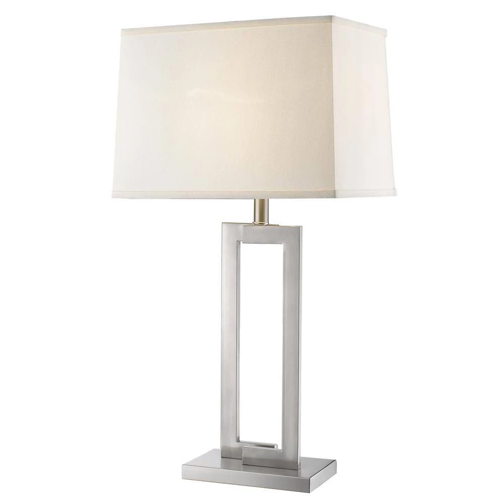 Riley 29.5 in. 1-Light Brushed Nickel Table Lamp With Off-White Shantung Shade by Trend Lighting 4 Riley 29.5 in. 1-Light Brushed Nickel Table Lamp With Off-White Shantung Shade by Trend Lighting - Image 2