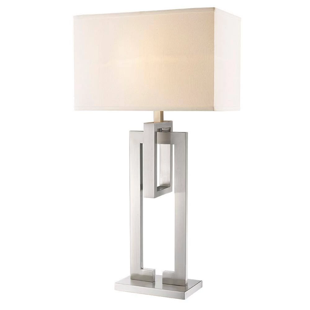 Precision 36 in. 1-Light Brushed Nickel Table Lamp With Ivory Shantung Shade by Trend Lighting 4 Precision 36 in. 1-Light Brushed Nickel Table Lamp With Ivory Shantung Shade by Trend Lighting - Image 2