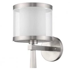 Lux 1-Light Brushed Nickel Wall Sconce With Metal Trimmed Sheer Snow Shantung 2-Tier Shade by Trend Lighting
