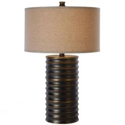 Wave II 28.25 in. 1-Light Burnished Brass Table Lamp With Latte Linen Shade by Trend Lighting