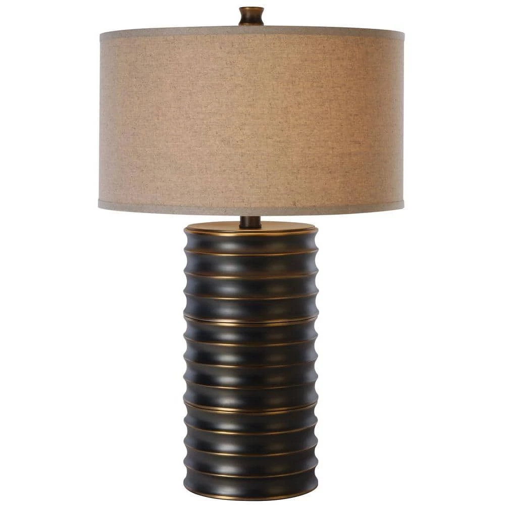 Wave II 28.25 in. 1-Light Burnished Brass Table Lamp With Latte Linen Shade by Trend Lighting 3 Wave II 28.25 in. 1-Light Burnished Brass Table Lamp With Latte Linen Shade by Trend Lighting