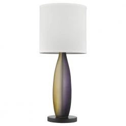 Elixer 30 in. 1-Light Plum/Gold Frosted Glass And Ebony Lacquer Table Lamp With Lattice Cream Linen Shade by Trend Lighting