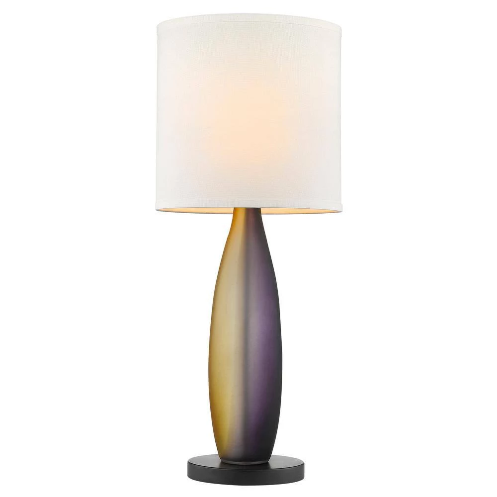 Elixer 30 in. 1-Light Plum/Gold Frosted Glass And Ebony Lacquer Table Lamp With Lattice Cream Linen Shade by Trend Lighting 4 Elixer 30 in. 1-Light Plum/Gold Frosted Glass And Ebony Lacquer Table Lamp With Lattice Cream Linen Shade by Trend Lighting - Image 2