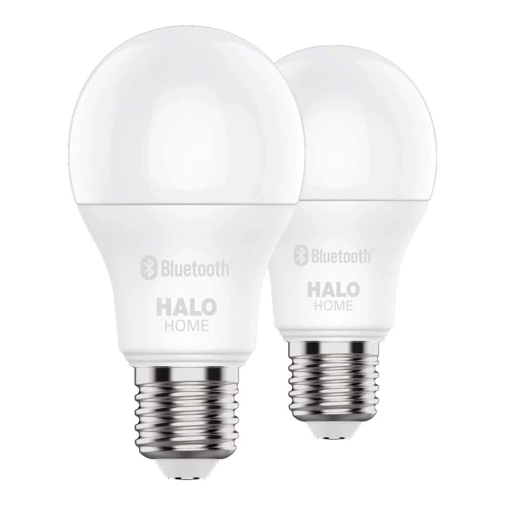60W Equivalent A19 Dimmable Adjustable CCT (2700K-5000K) Smart Wireless LED Light Bulb in White (2-Pack) by Halo 2 60W Equivalent A19 Dimmable Adjustable CCT (2700K-5000K) Smart Wireless LED Light Bulb in White (2-Pack) by Halo