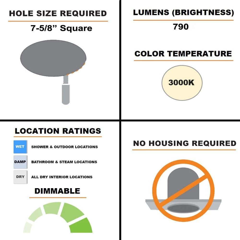 SMD-DM 6 in. Square Canless 3000k Color Temperature Remodel Integrated LED Recessed Light Kit by Halo 8 SMD-DM 6 in. Square Canless 3000k Color Temperature Remodel Integrated LED Recessed Light Kit by Halo - Image 6