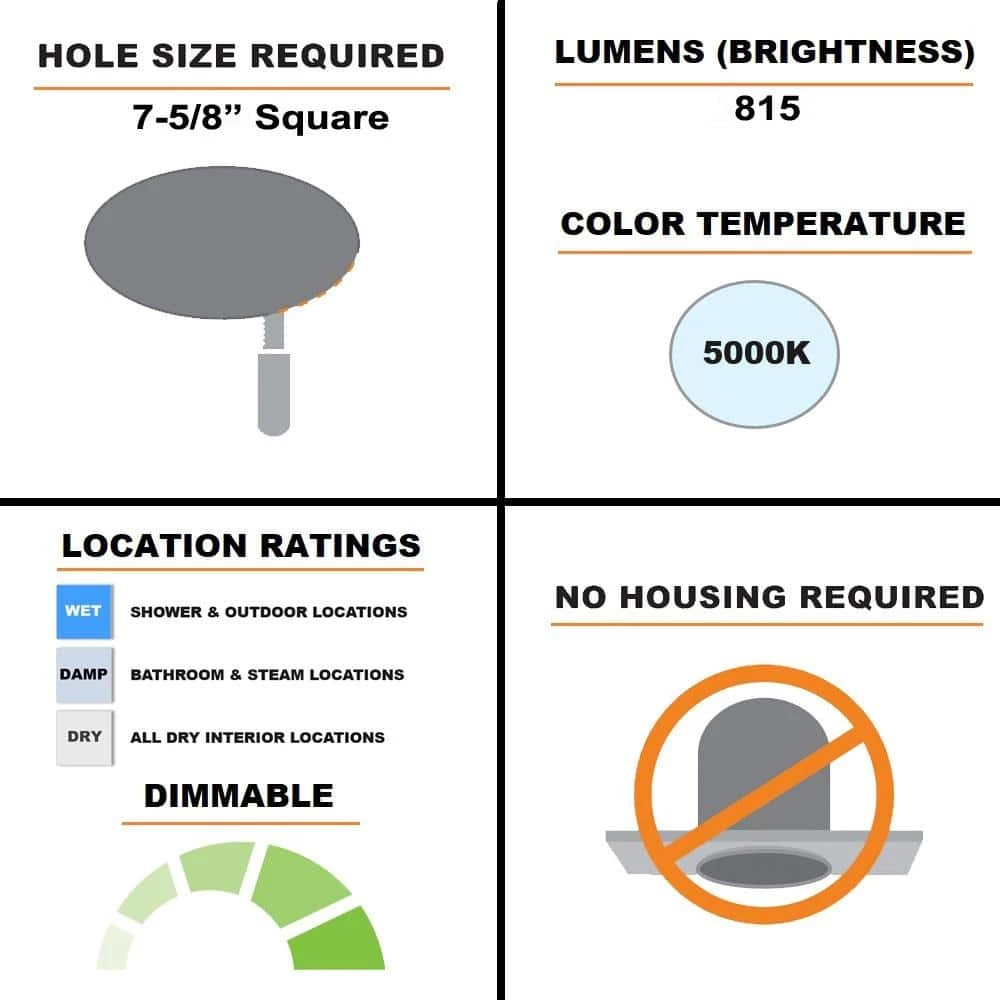 SMD-DM 6 in. Square 5000k Color Temperature Remodel Canless Recessed Integrated LED Kit by Halo 8 SMD-DM 6 in. Square 5000k Color Temperature Remodel Canless Recessed Integrated LED Kit by Halo - Image 6