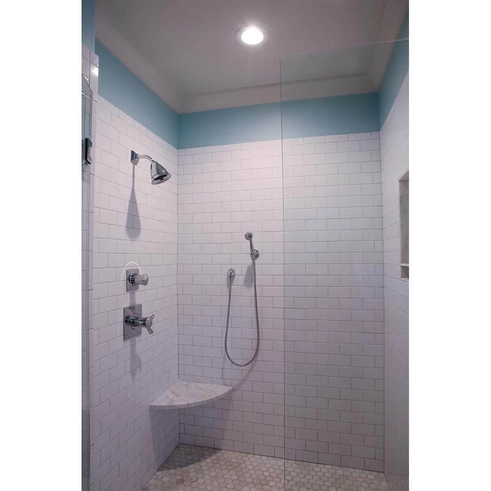 6 in. White Recessed Ceiling Light Trim with Albalite Glass Lens, Wet Rated Shower Light by Halo 6 6 in. White Recessed Ceiling Light Trim with Albalite Glass Lens, Wet Rated Shower Light by Halo - Image 4