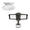 RL 4 in. Selectable CCT Integrated LED Recessed Trim and Bronze Motion Activated Twin-Head Integrated LED Flood Light by Halo