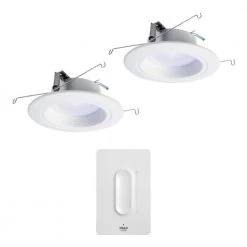 5/6in Tunable CCT Smart Integrated LED Recessed Retrofit Trim (2-Pack) and Anyplace Smart Bluetooth Dimmer by HALO Home