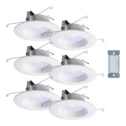 RL5 in. & 6 in. White Bluetooth Smart Integrated LED Recessed Light Trim, Tunable CCT, 6-Pack & In-Wall Accessory Dimmer by Halo