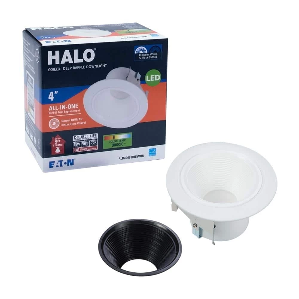 4 in. 3000K White Integrated LED Recessed Ceiling Light Retrofit Trim Deep Baffle for Low Glare Title 20 Compliant by Halo 4 4 in. 3000K White Integrated LED Recessed Ceiling Light Retrofit Trim Deep Baffle for Low Glare Title 20 Compliant by Halo - Image 2