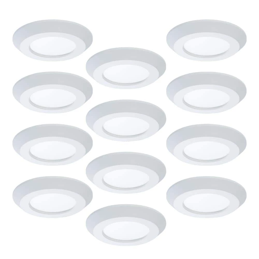4 in. 2700K-5000K Selectable CCT Surface Integrated LED Downlight White Recessed Light with Round Trim, (12-Pack) by Halo 3 4 in. 2700K-5000K Selectable CCT Surface Integrated LED Downlight White Recessed Light with Round Trim, (12-Pack) by Halo