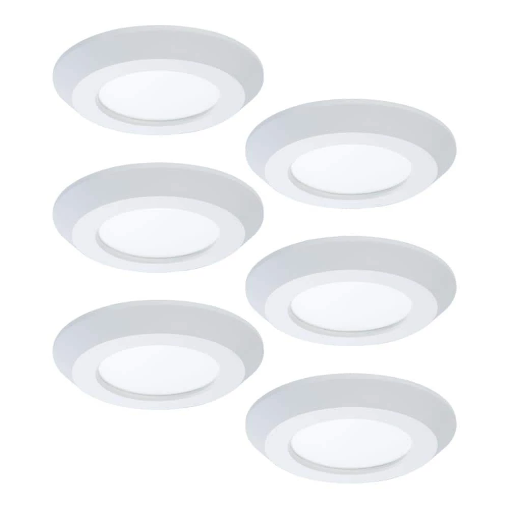 4 in. 2700K-5000K Selectable CCT Surface Integrated LED Downlight White Recessed Light with Round Trim, (6-Pack) by Halo 3 4 in. 2700K-5000K Selectable CCT Surface Integrated LED Downlight White Recessed Light with Round Trim, (6-Pack) by Halo