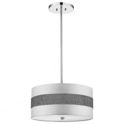 Harmony 3-Light Metallic Silver Pendant with Crystal Studded Platinum Sheen Shade by Trend Lighting
