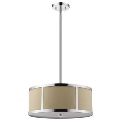 Butler 3-Light Polished Chrome Pendant With Coarse Cream Linen Shade And Opal Acrylic Diffuser by Trend Lighting