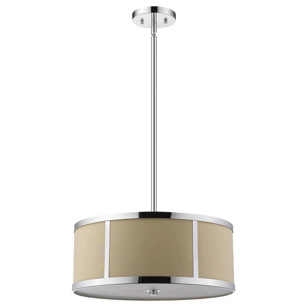 Butler 3-Light Polished Chrome Pendant With Coarse Cream Linen Shade And Opal Acrylic Diffuser by Trend Lighting 3 Butler 3-Light Polished Chrome Pendant With Coarse Cream Linen Shade And Opal Acrylic Diffuser by Trend Lighting