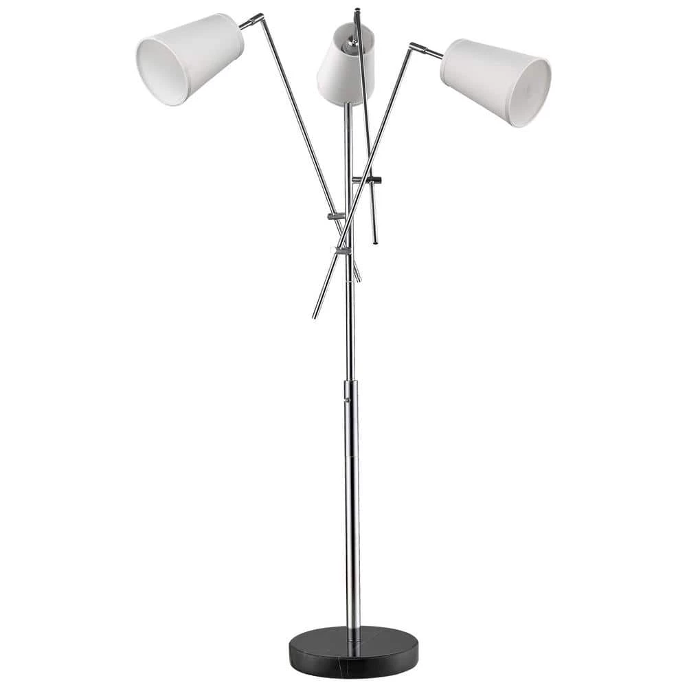 Cerberus 76 in. 3-Light Polished Chrome Adjustable Arm Floor Lamp With Coarse Cream Linen Shades by Trend Lighting 3 Cerberus 76 in. 3-Light Polished Chrome Adjustable Arm Floor Lamp With Coarse Cream Linen Shades by Trend Lighting