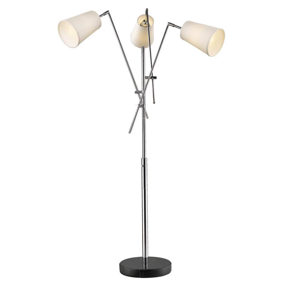 Cerberus 76 in. 3-Light Polished Chrome Adjustable Arm Floor Lamp With Coarse Cream Linen Shades by Trend Lighting 4 Cerberus 76 in. 3-Light Polished Chrome Adjustable Arm Floor Lamp With Coarse Cream Linen Shades by Trend Lighting - Image 2