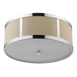 Butler 12 in. Polished Chrome Convertible Semi-Flushmount with Coarse Cream Linen Shade and Opal Acrylic Diffuser by Trend Lighting
