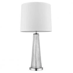 Chiara 29.75 in. 1-Light Clear Glass And Polished Chrome Table Lamp With Off-White Shantung Shade by Trend Lighting