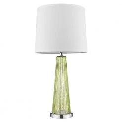 Chiara 29.75 in. 1-Light Apple Green Glass And Polished Chrome Table Lamp With Off-White Shantung Shade by Trend Lighting