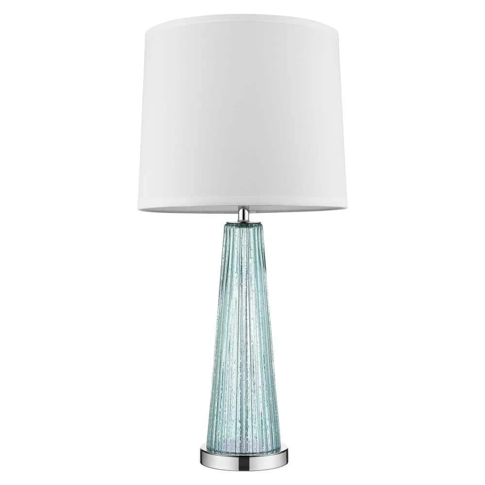 Chiara 29.75 in. 1-Light Seafoam Glass And Polished Chrome Table Lamp With Off-White Shantung Shade by Trend Lighting 3 Chiara 29.75 in. 1-Light Seafoam Glass And Polished Chrome Table Lamp With Off-White Shantung Shade by Trend Lighting