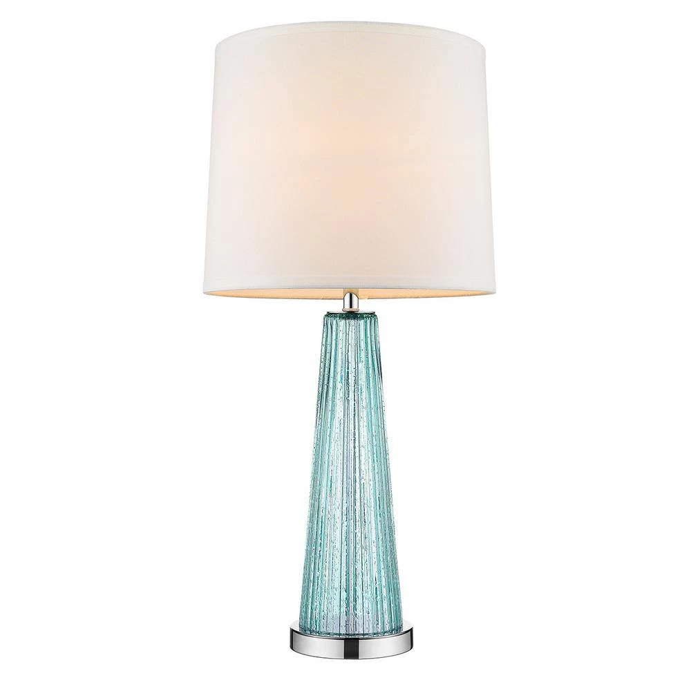 Chiara 29.75 in. 1-Light Seafoam Glass And Polished Chrome Table Lamp With Off-White Shantung Shade by Trend Lighting 4 Chiara 29.75 in. 1-Light Seafoam Glass And Polished Chrome Table Lamp With Off-White Shantung Shade by Trend Lighting - Image 2
