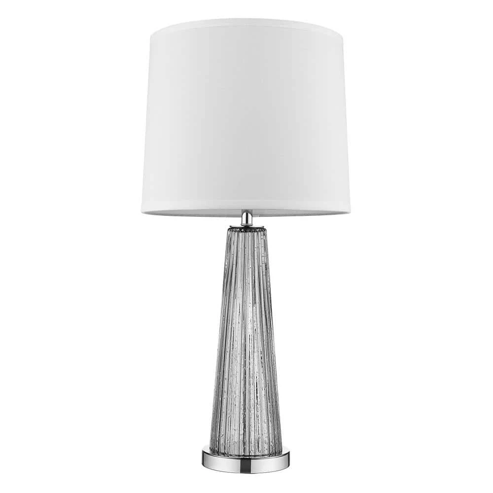 Chiara 29.75 in. 1-Light Steel Glass And Polished Chrome Table Lamp With Off-White Shantung Shade by Trend Lighting 3 Chiara 29.75 in. 1-Light Steel Glass And Polished Chrome Table Lamp With Off-White Shantung Shade by Trend Lighting