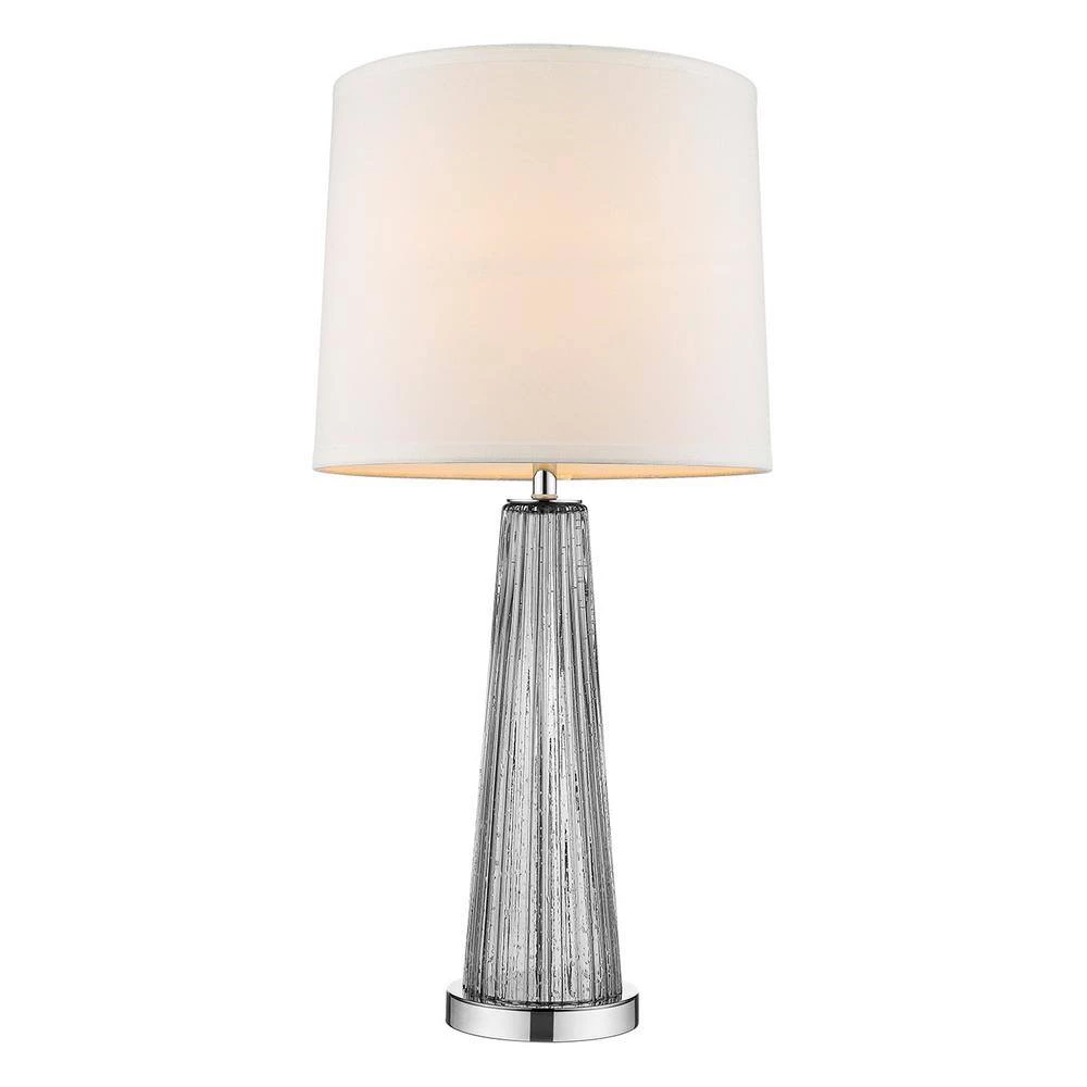 Chiara 29.75 in. 1-Light Steel Glass And Polished Chrome Table Lamp With Off-White Shantung Shade by Trend Lighting 4 Chiara 29.75 in. 1-Light Steel Glass And Polished Chrome Table Lamp With Off-White Shantung Shade by Trend Lighting - Image 2