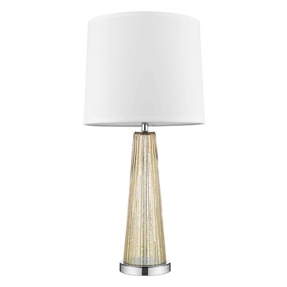 Chiara 29.75 in. 1-Light Champagne Glass And Polished Chrome Table Lamp With Off-White Shantung Shade by Trend Lighting 3 Chiara 29.75 in. 1-Light Champagne Glass And Polished Chrome Table Lamp With Off-White Shantung Shade by Trend Lighting