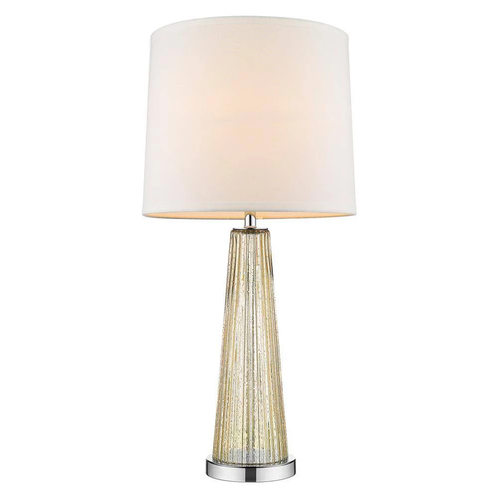 Chiara 29.75 in. 1-Light Champagne Glass And Polished Chrome Table Lamp With Off-White Shantung Shade by Trend Lighting 4 Chiara 29.75 in. 1-Light Champagne Glass And Polished Chrome Table Lamp With Off-White Shantung Shade by Trend Lighting - Image 2