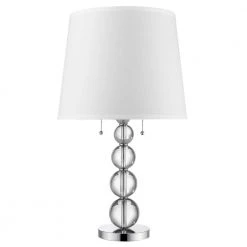Palla 28.5 in. 2-Light Crystal And Polished Chrome Table Lamp With White Linen Shade by Trend Lighting