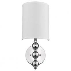 St. Clare 1-Light Polished Chrome Wall Sconce With White Linen 1/2 Round Shade by Trend Lighting